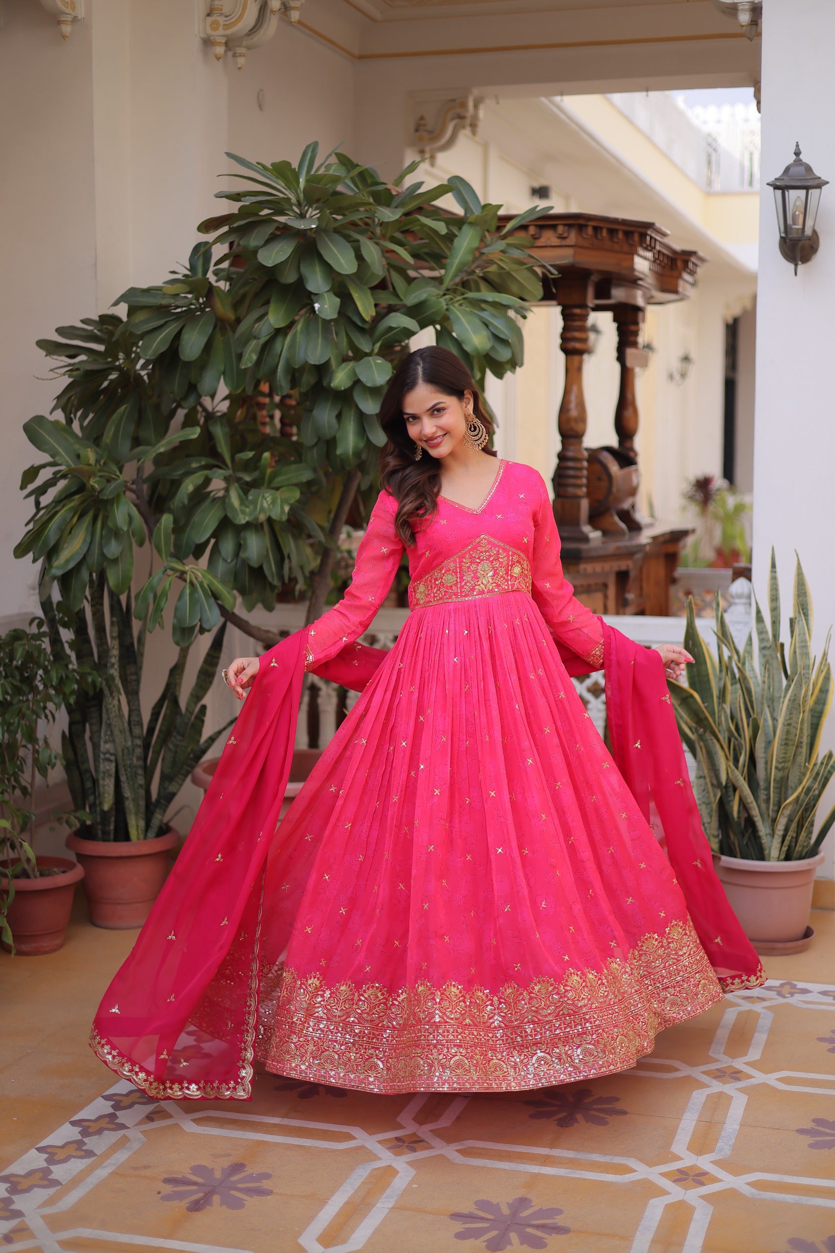Buy Pink Designer Anarkali Gown with Dupatta Online