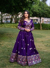 Close-up of embroidery & sequence work on lehenga"