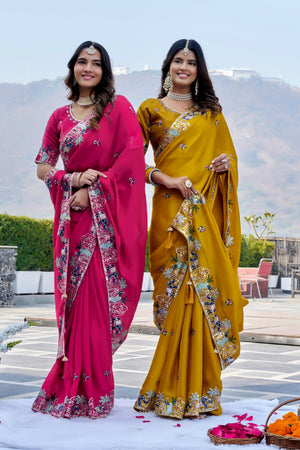 Traditional saree with heavy embroidery detailing