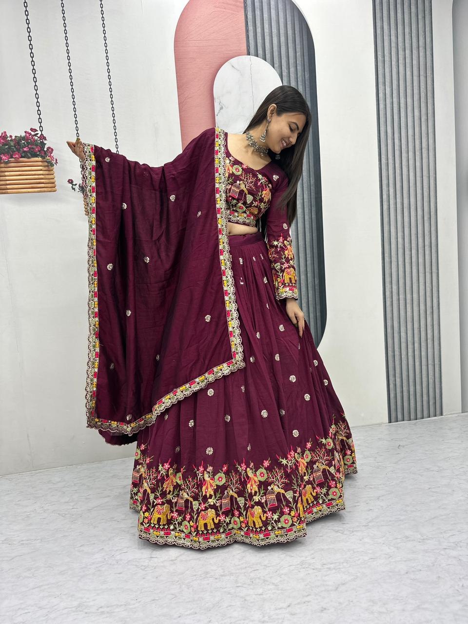 Party wear purple embroidered lehenga
