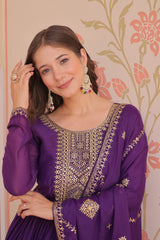 Star Georgette gown with Zari & sequins embroidery in purple color