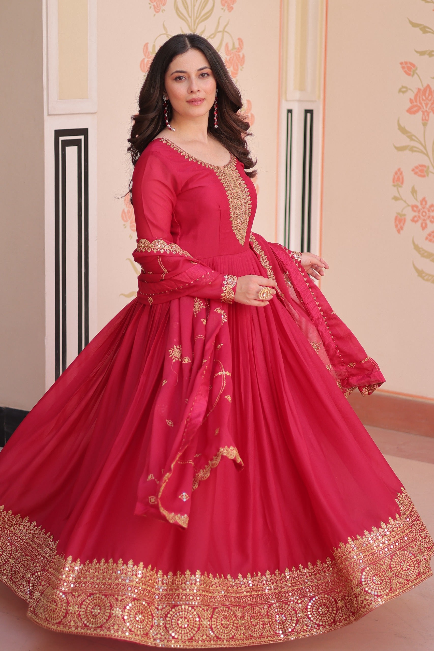 Wedding gown with dupatta for women rani pink color