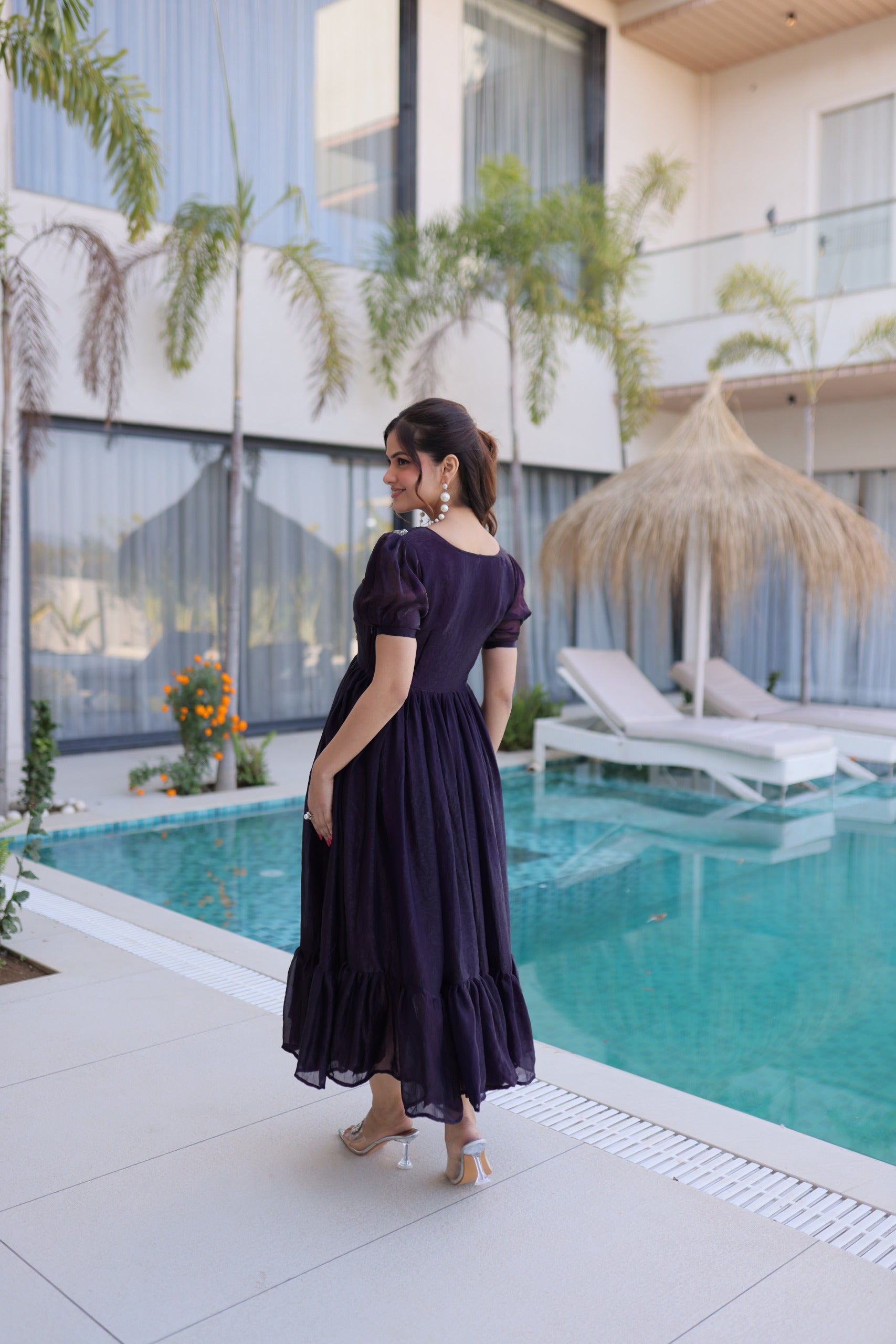 Festive wear stitched gown with 7 meter flair