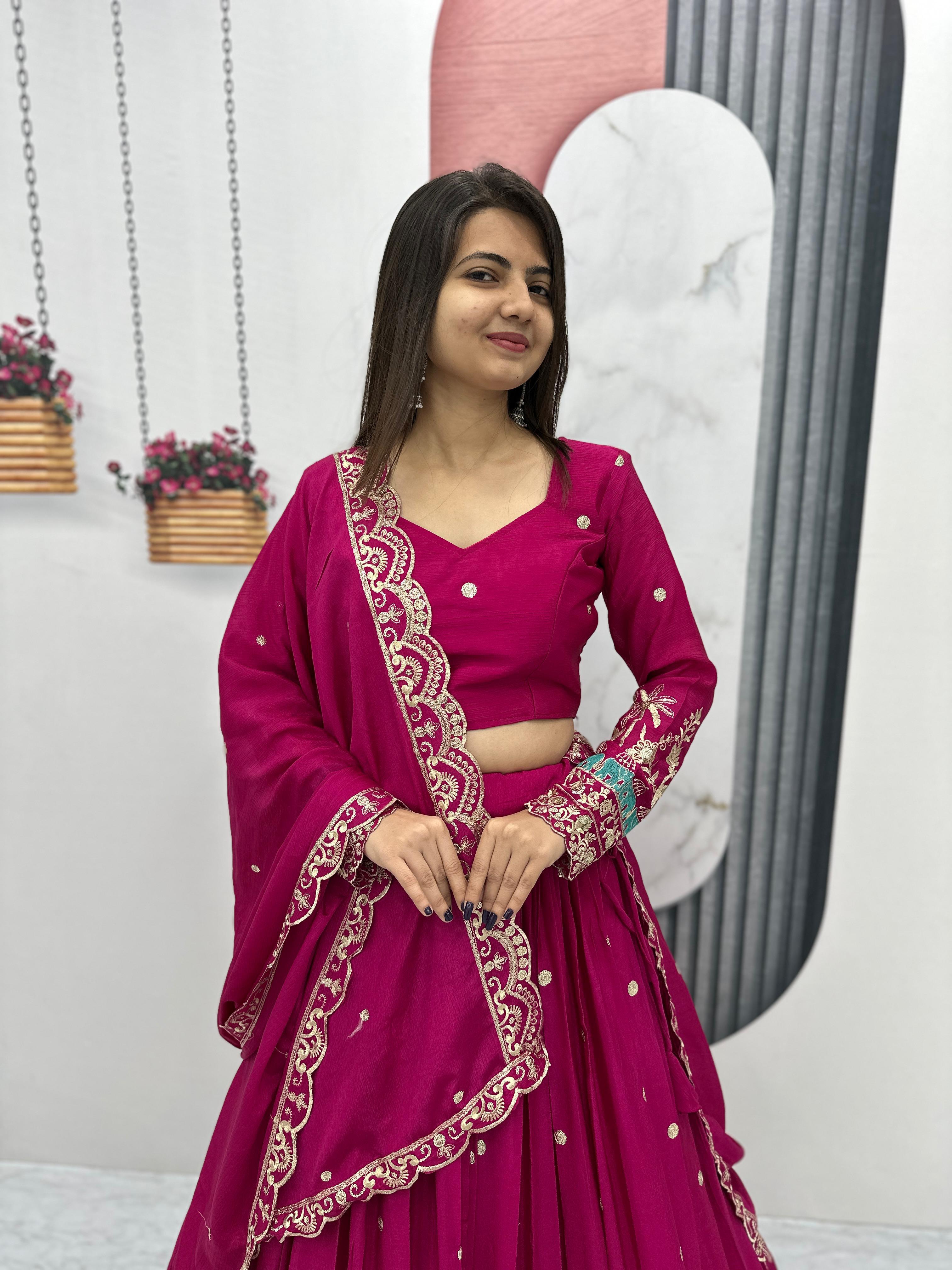 Sleeve Embroidery on Pink Choli
