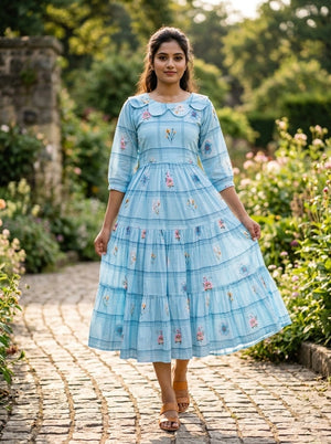 blue colour stylish long kurti for women daily wear