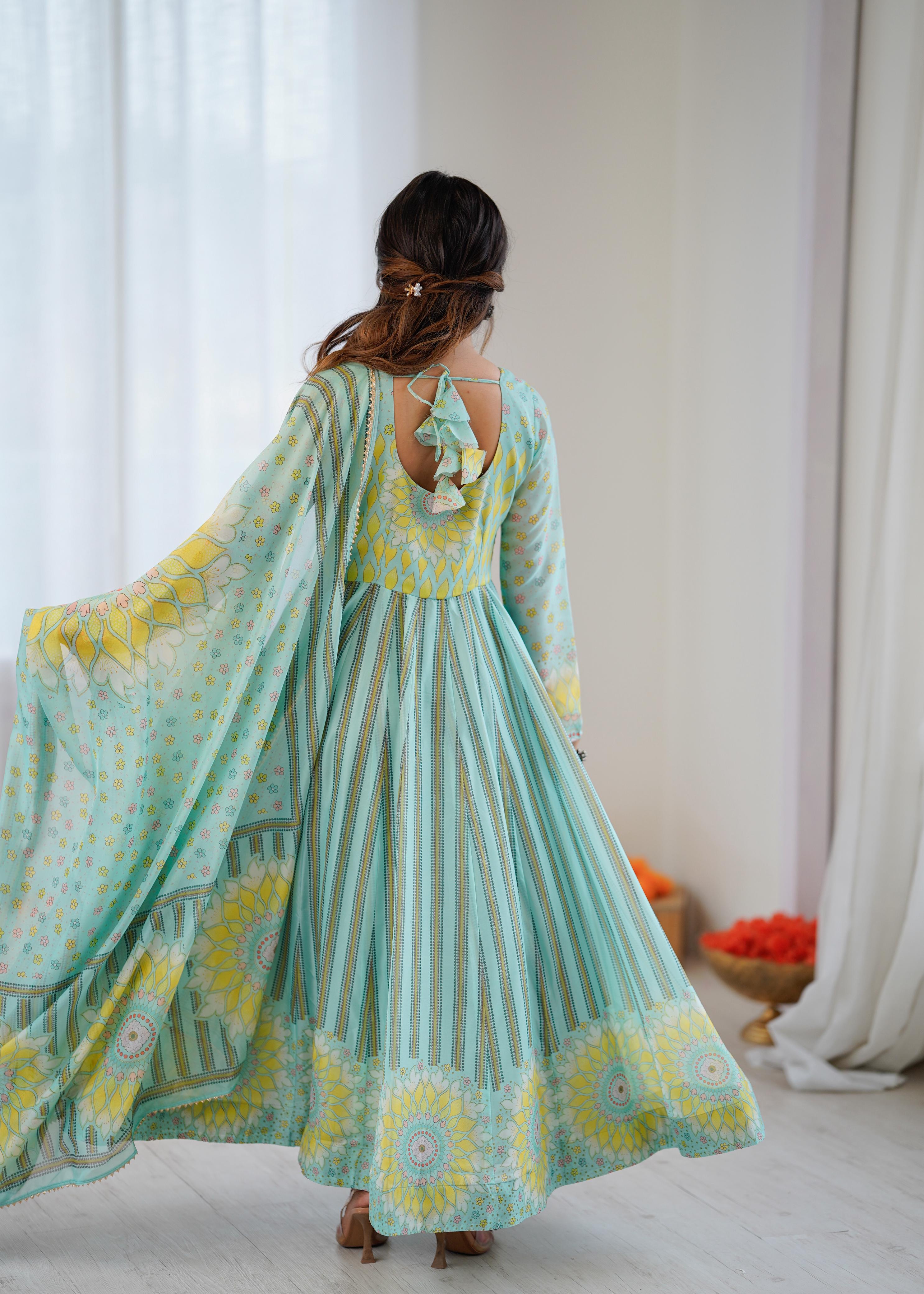 Long sleeve floral gown for women