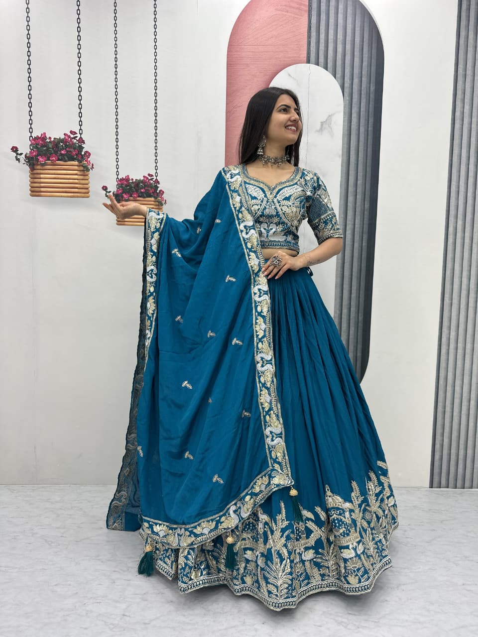 Festive embroidered lehenga with dupatta