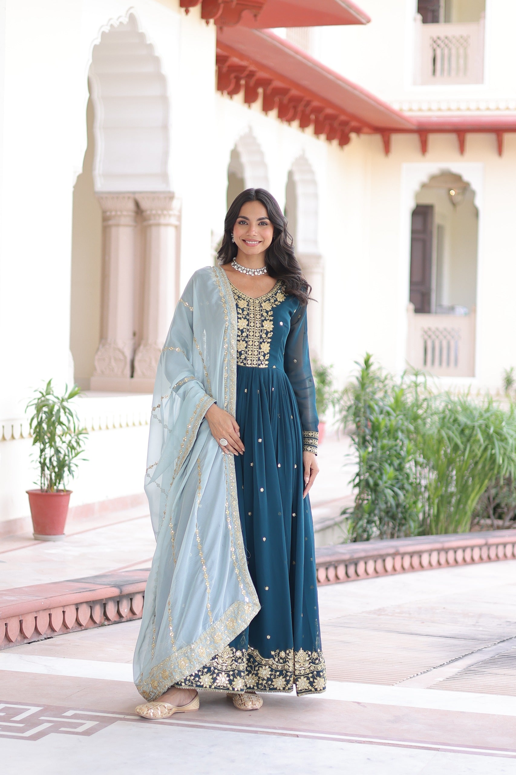 Indian festive gown with zari embroidery