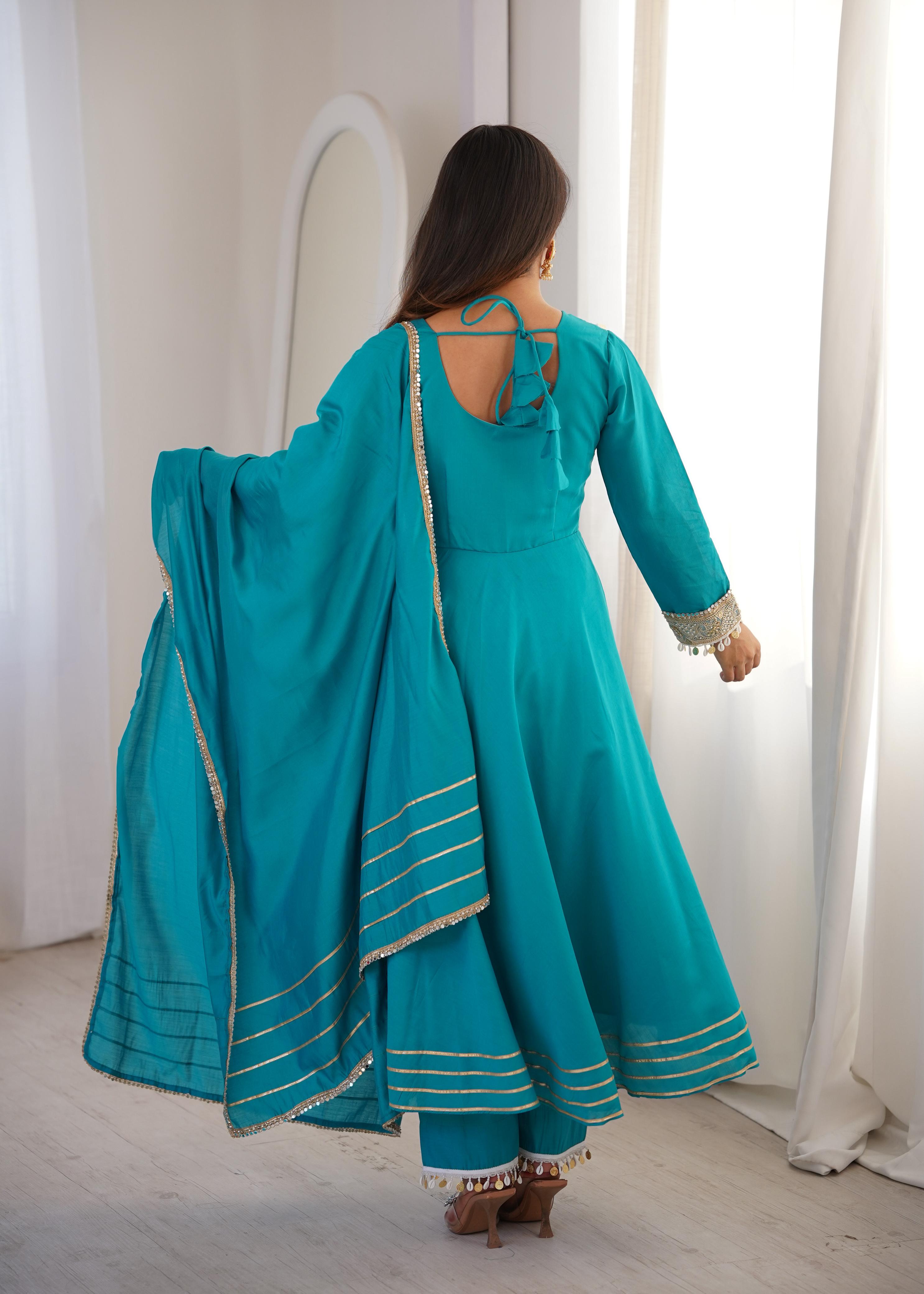 Full sleeves embroidered ethnic gown set
