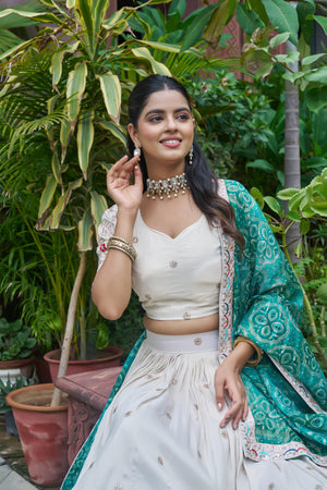 Close-up embroidery on tissue silk choli