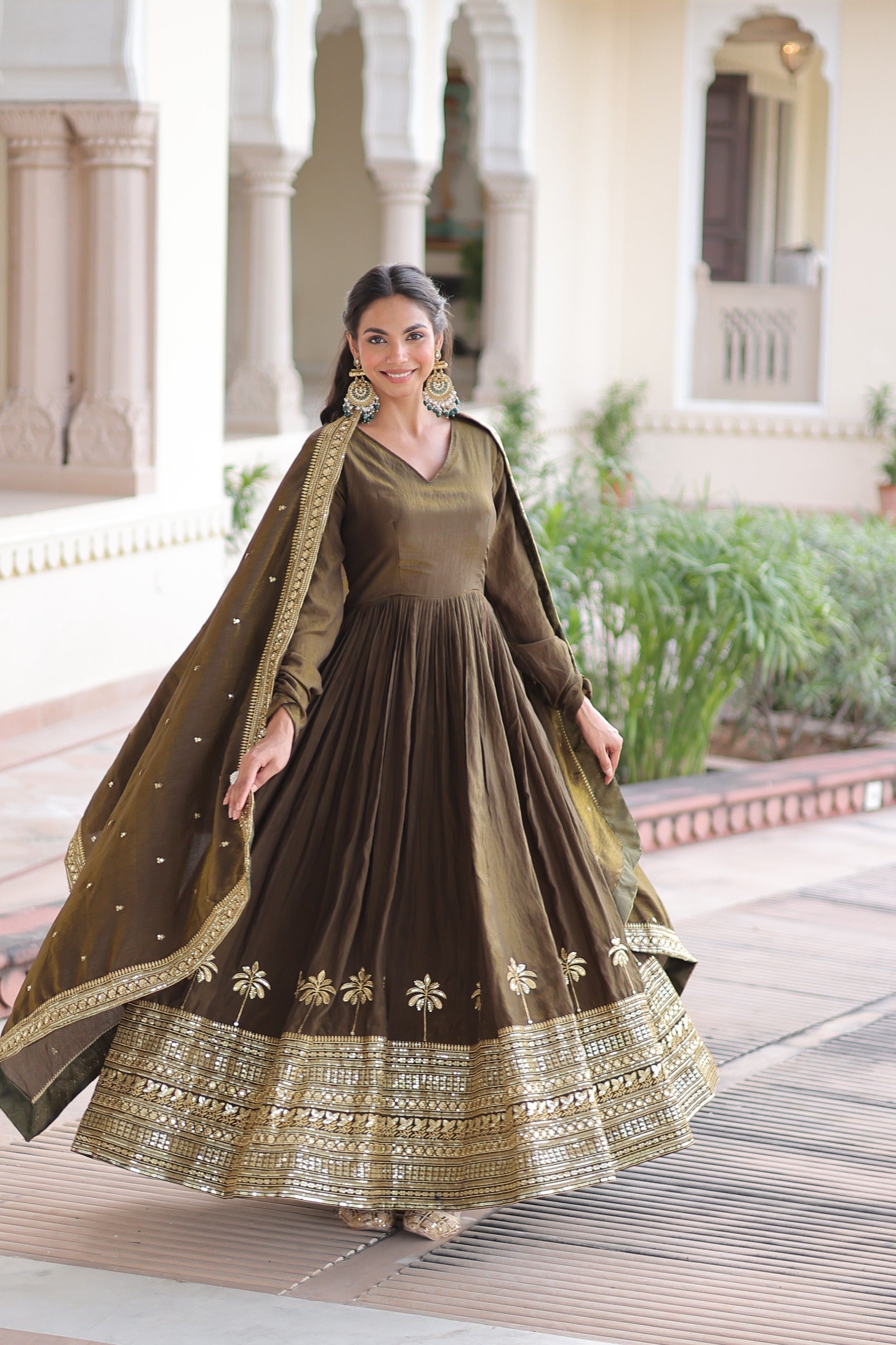 Wedding wear vichitra silk long gown