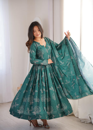Ready to wear dark green gown set