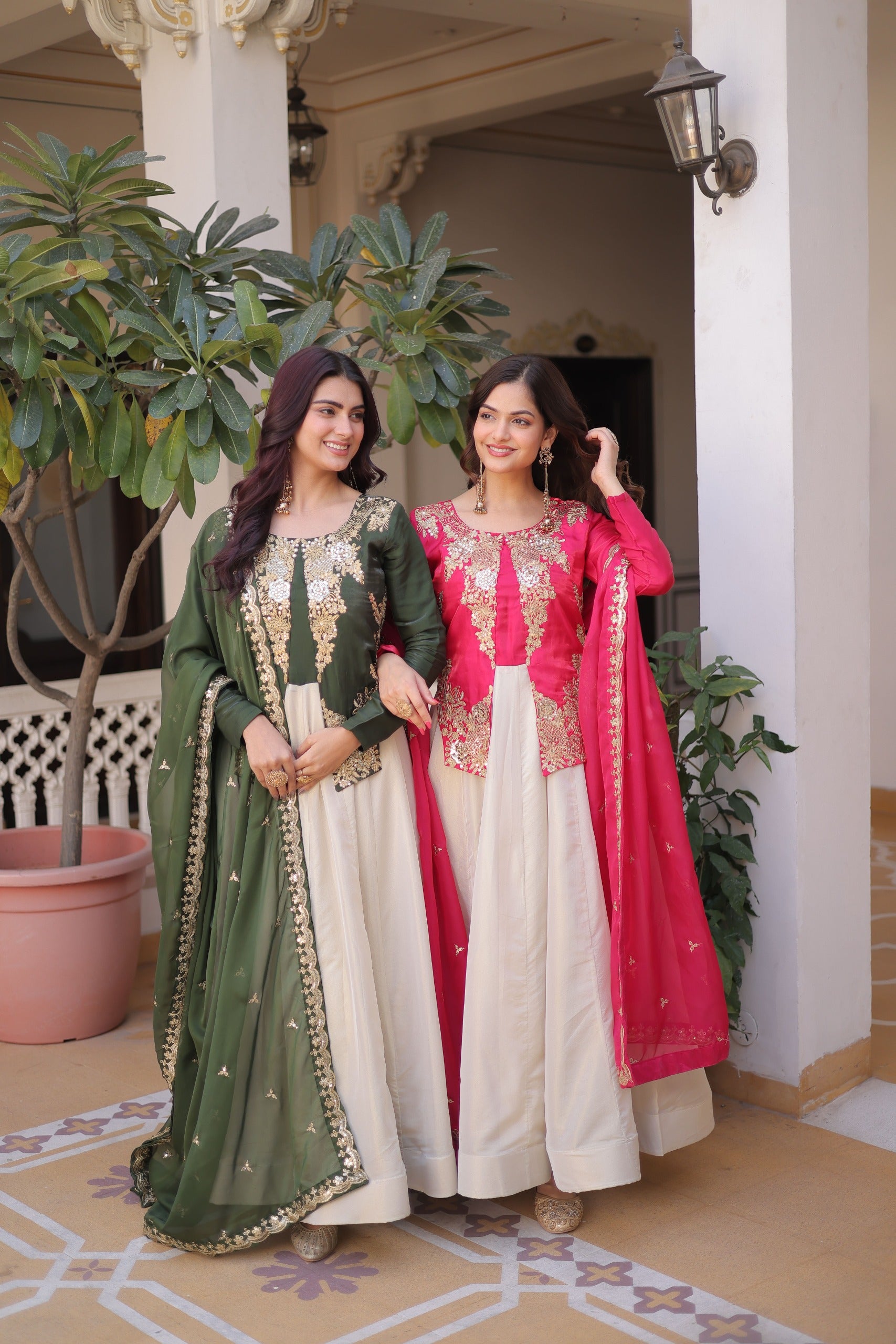 Ethnic gown with designer lace dupatta