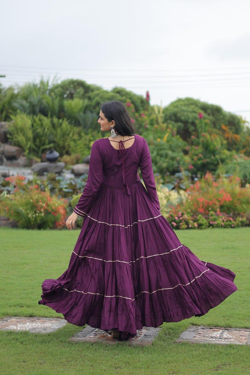 Kutchi work ethnic gown with detailed embroidery