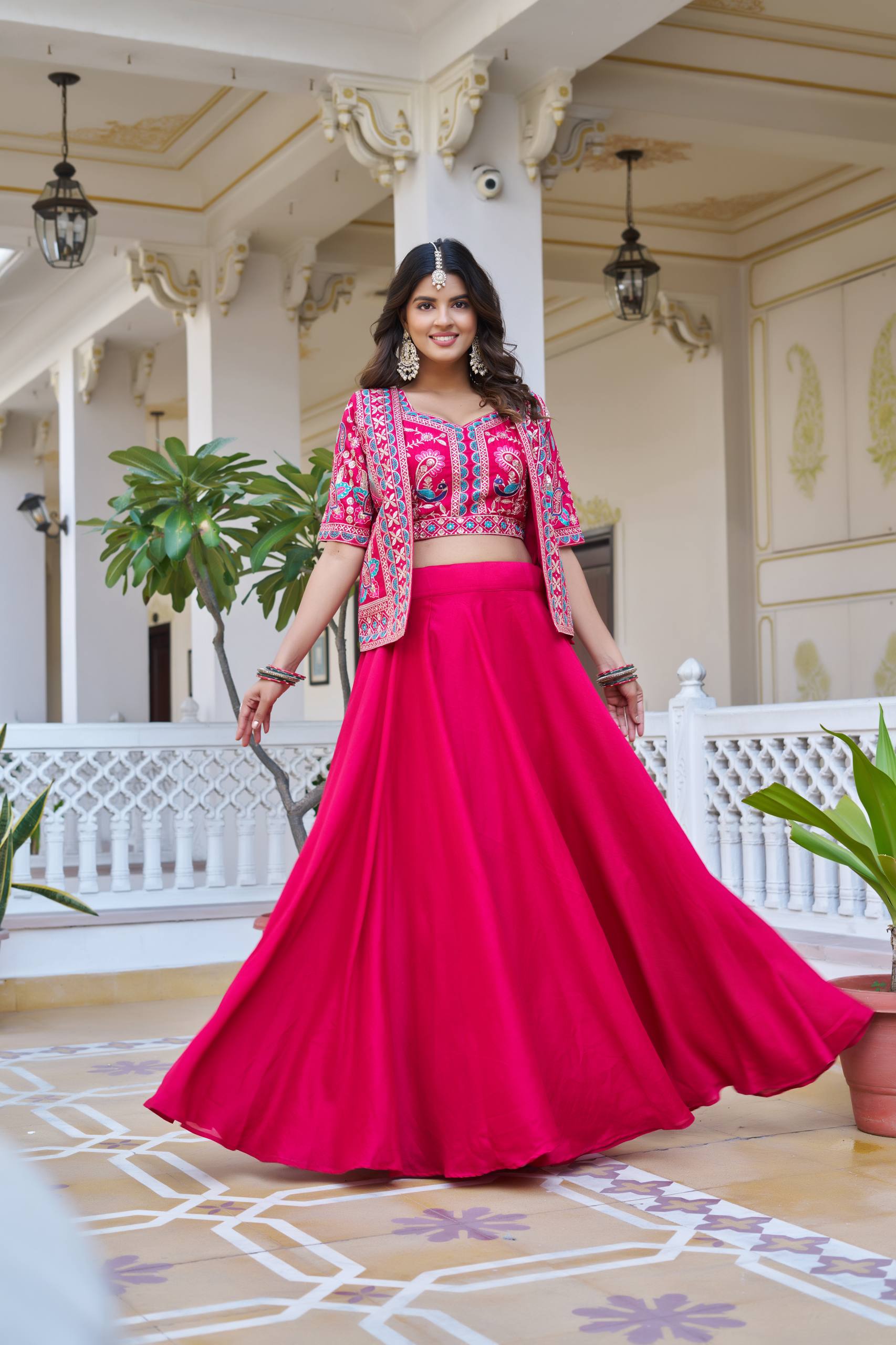 Latest Rani Pink Vichitra Silk Lehenga Choli with Koti for Women
