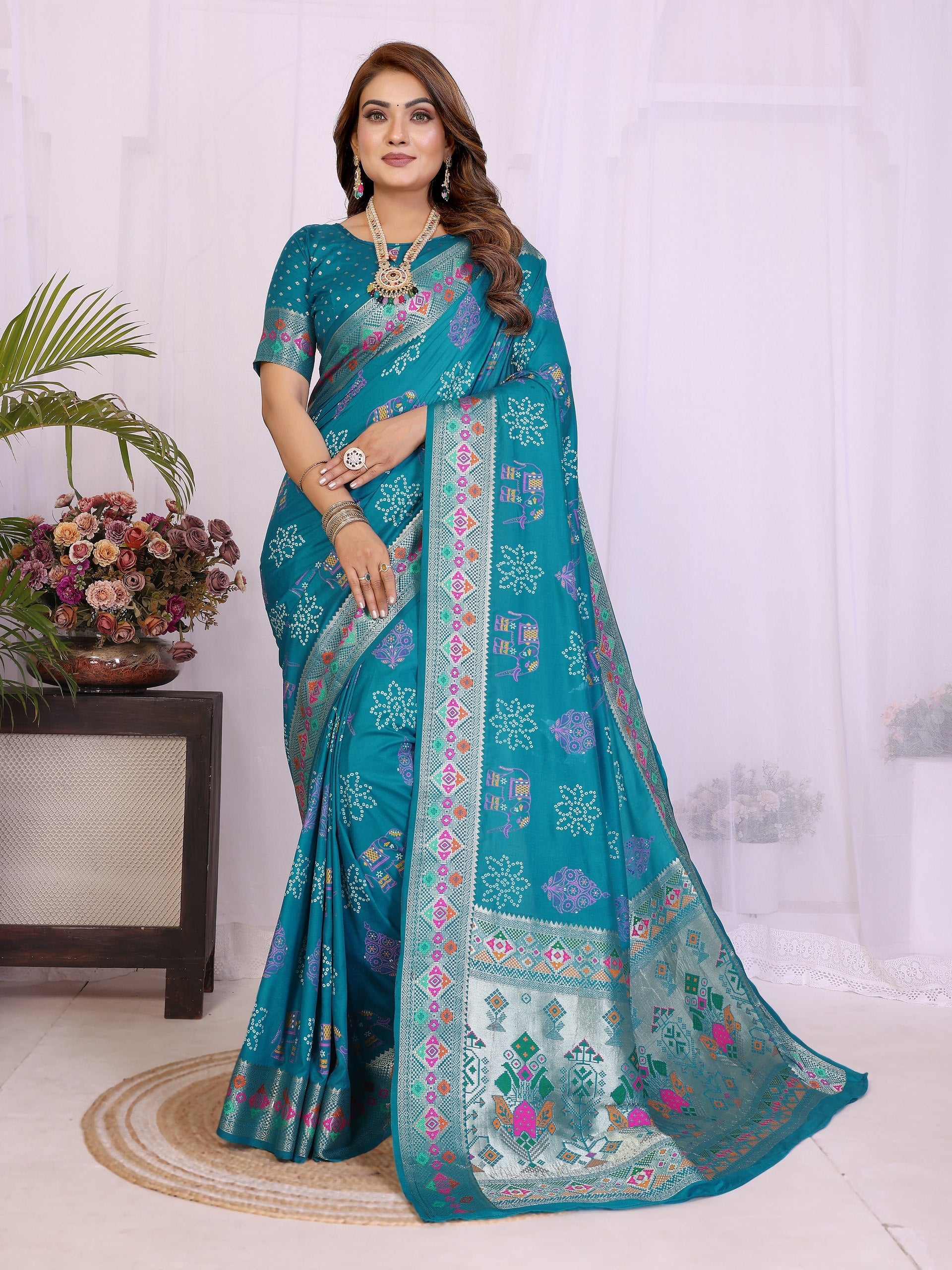 Turkish Blue Dola Silk Bandhej Print Saree