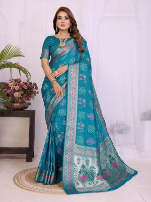 Turkish Blue Dola Silk Bandhej Print Saree