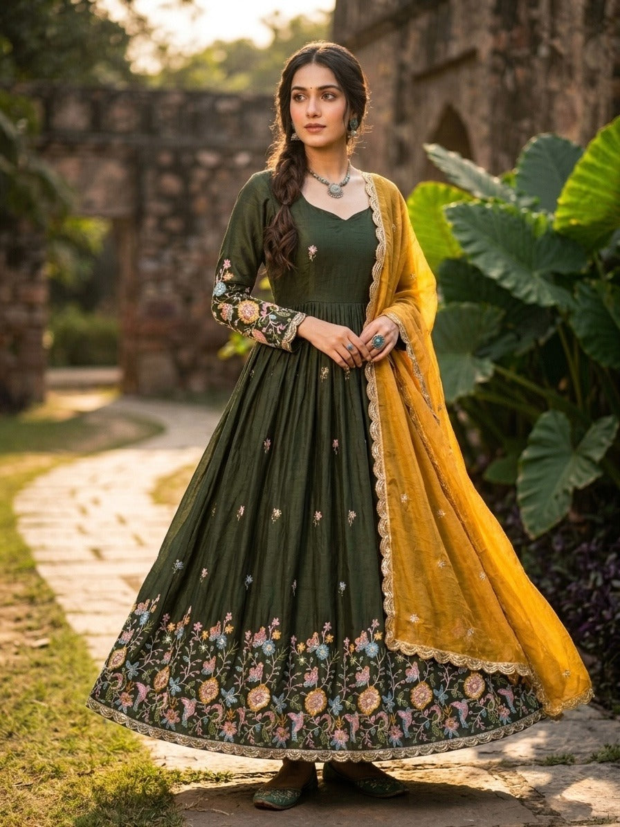 Latest party wear embroidered gown online shopping