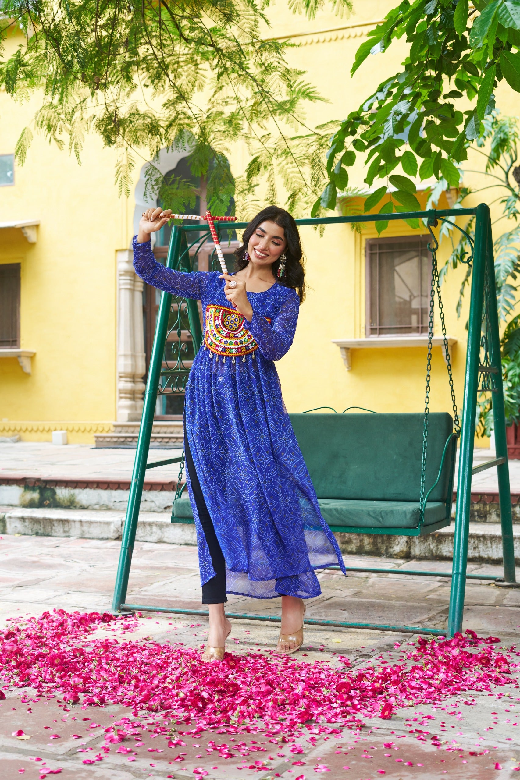 Vibrant Blue Bandhej Print Kurti Styled for Festival