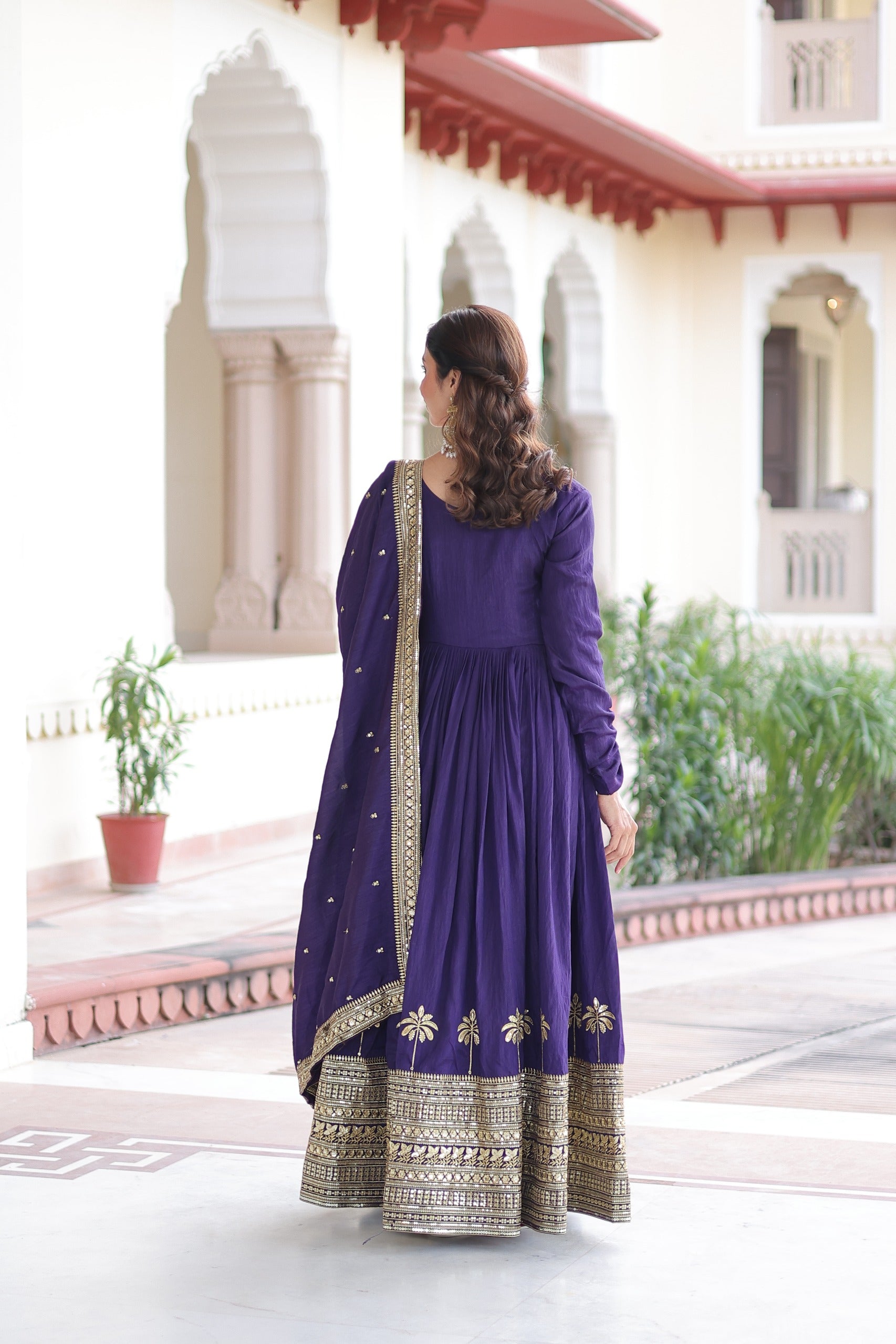 Full sleeve embroidered gown