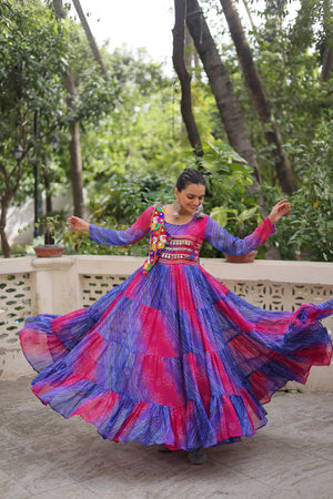 Full view of Pink-Blue Bandhej Print Gown by Vastralyn