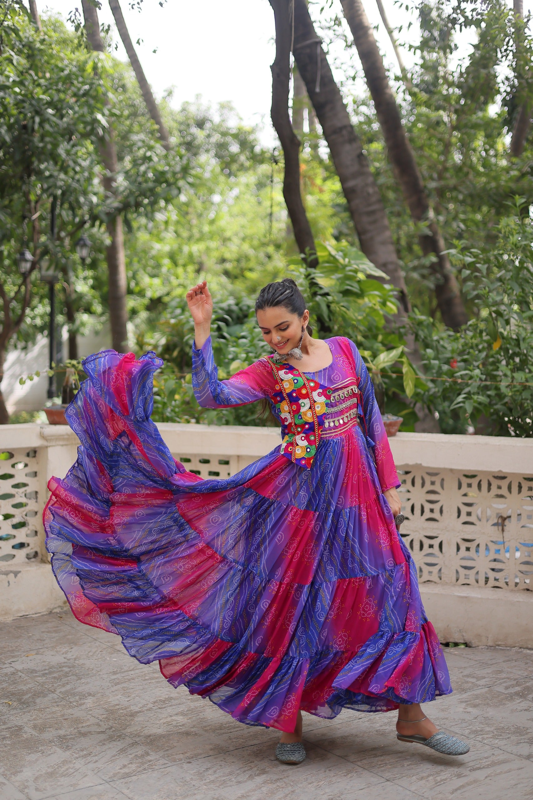 Elegant Garba Night Gown with Kutchi Embroidery