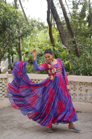 Elegant Garba Night Gown with Kutchi Embroidery