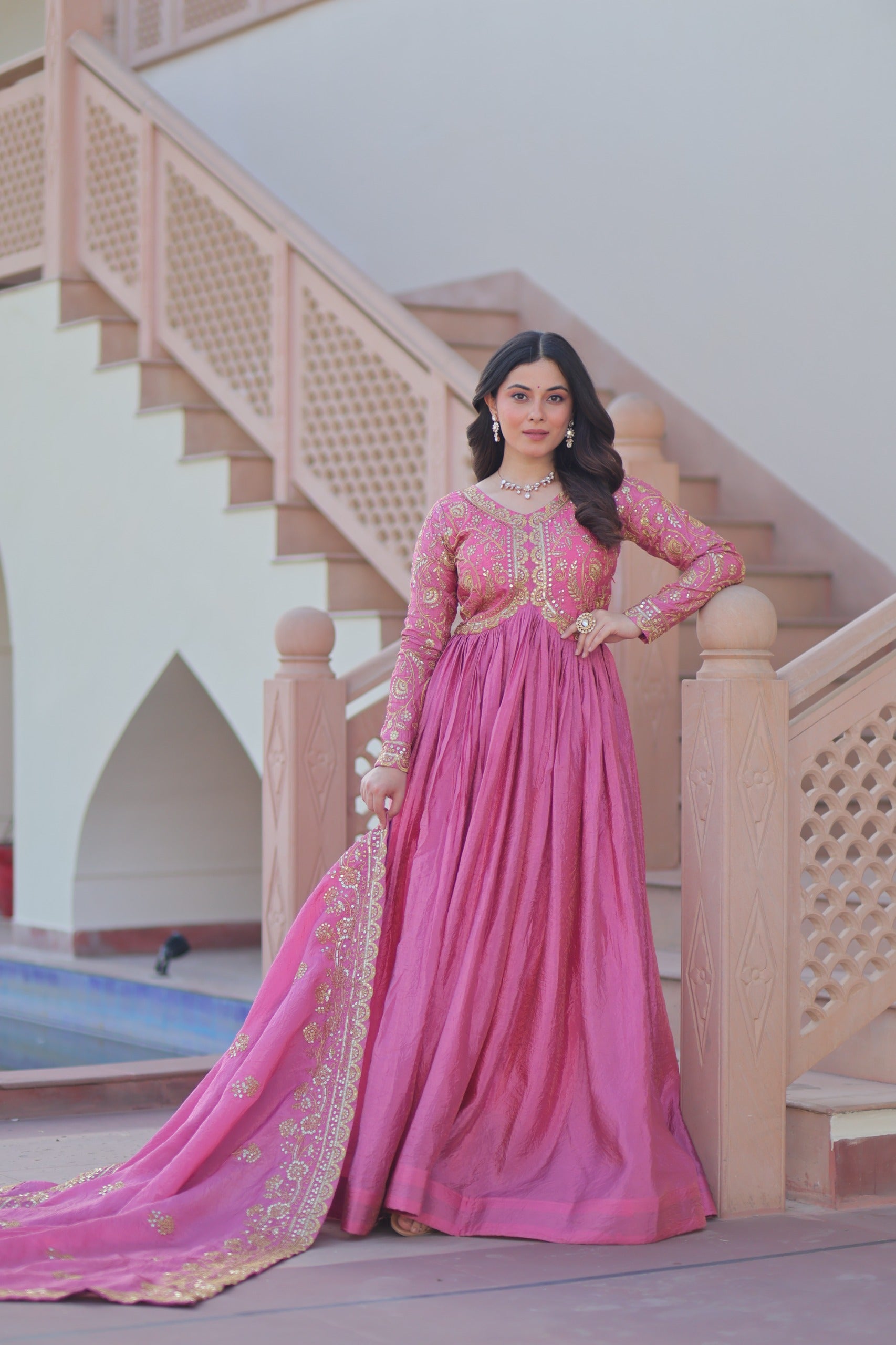  Embroidered Gown Set