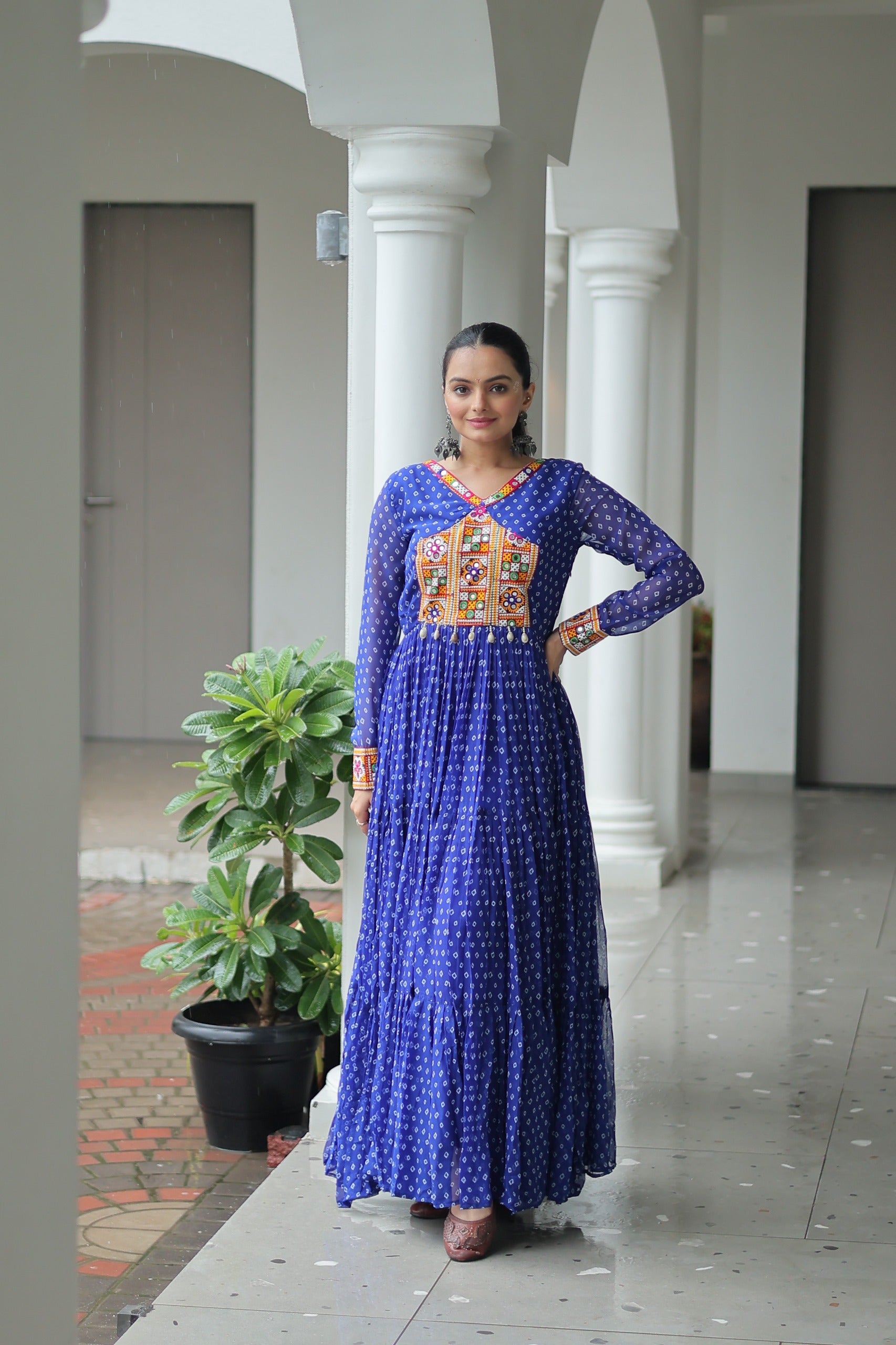 Full Length Cotton Lined Bandhani Gown for Ladies