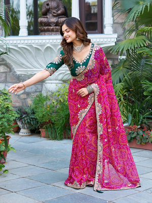bandhej saree with blouse