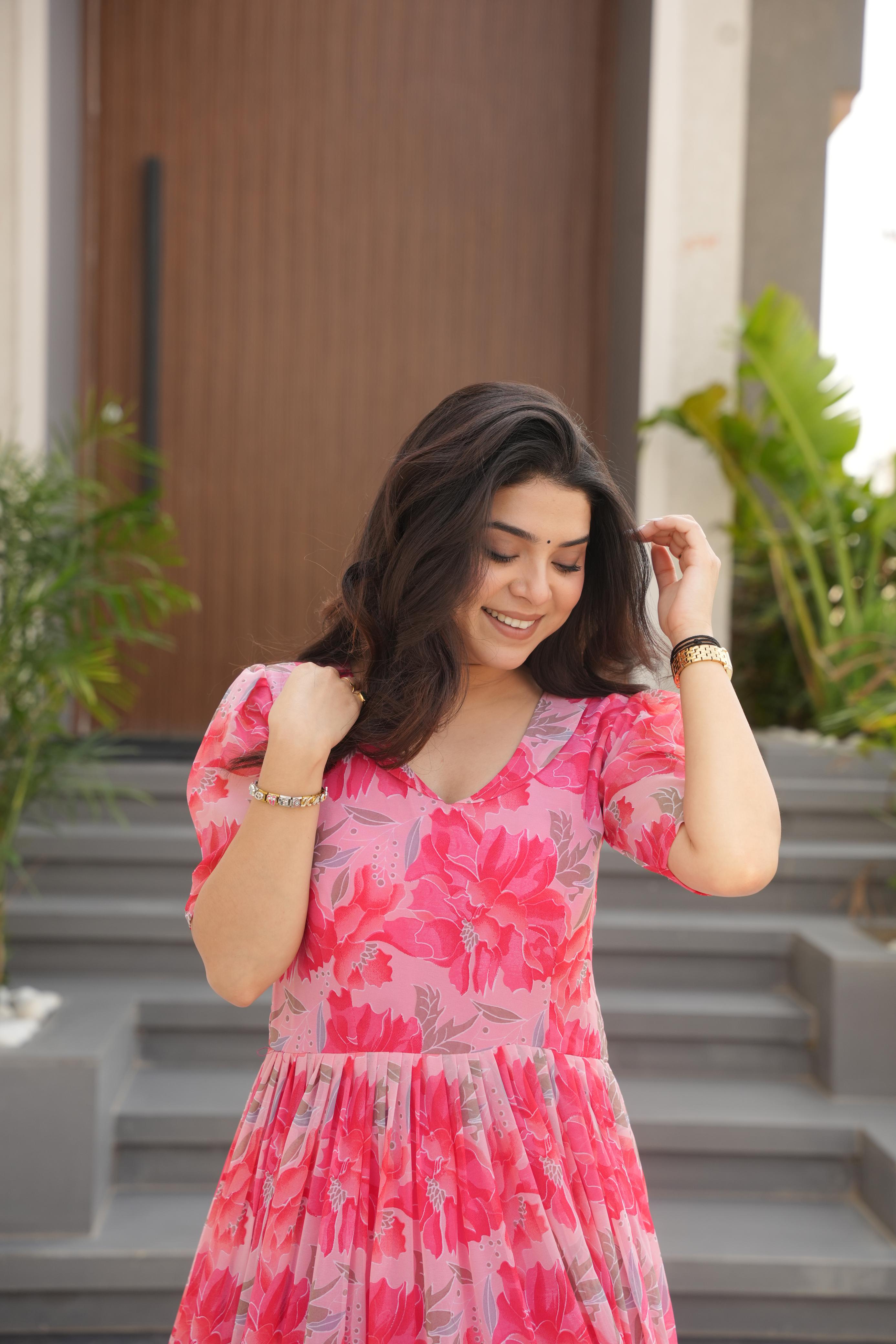  peach print gown