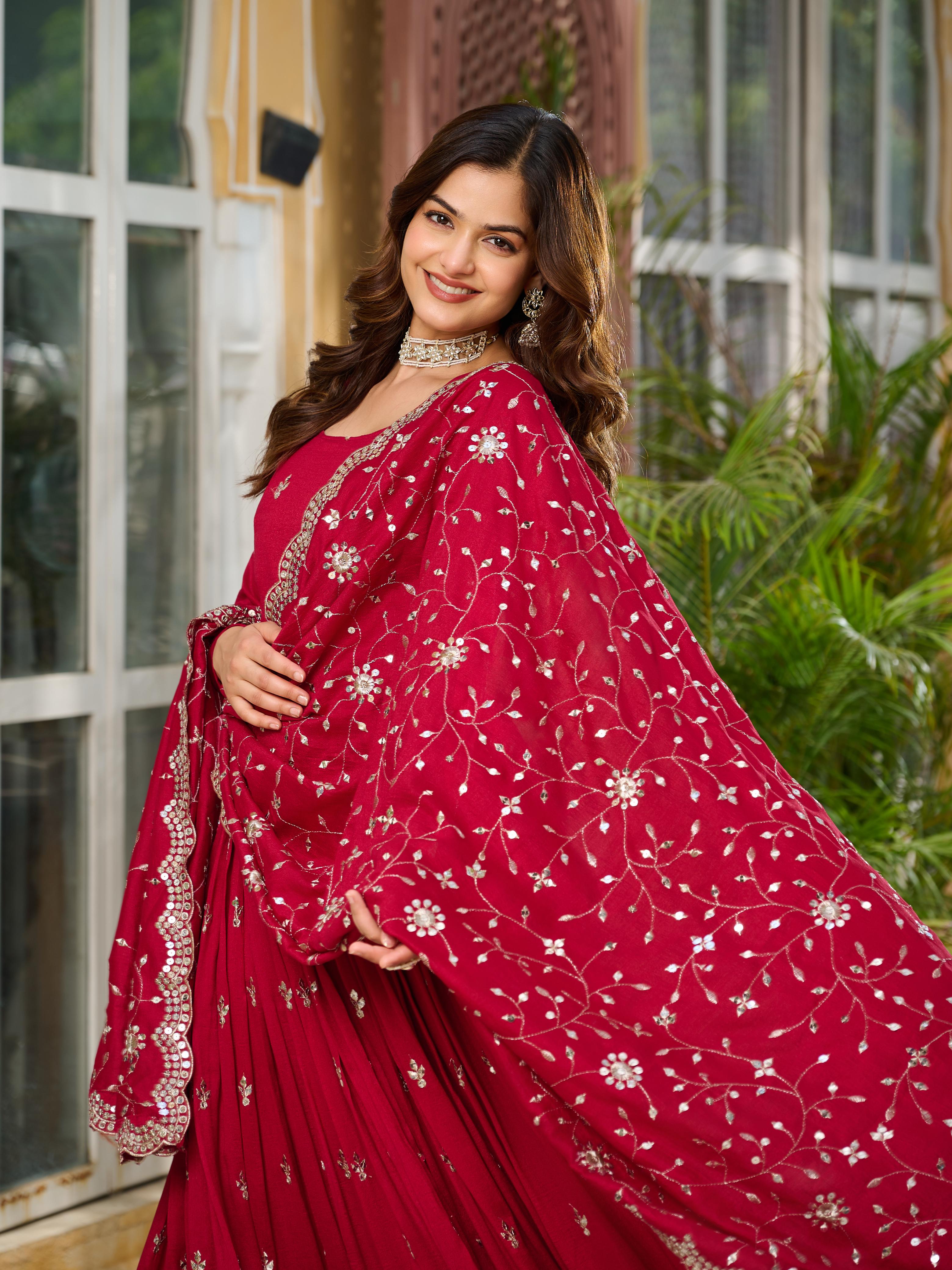 Vichitra silk gown with dupatta