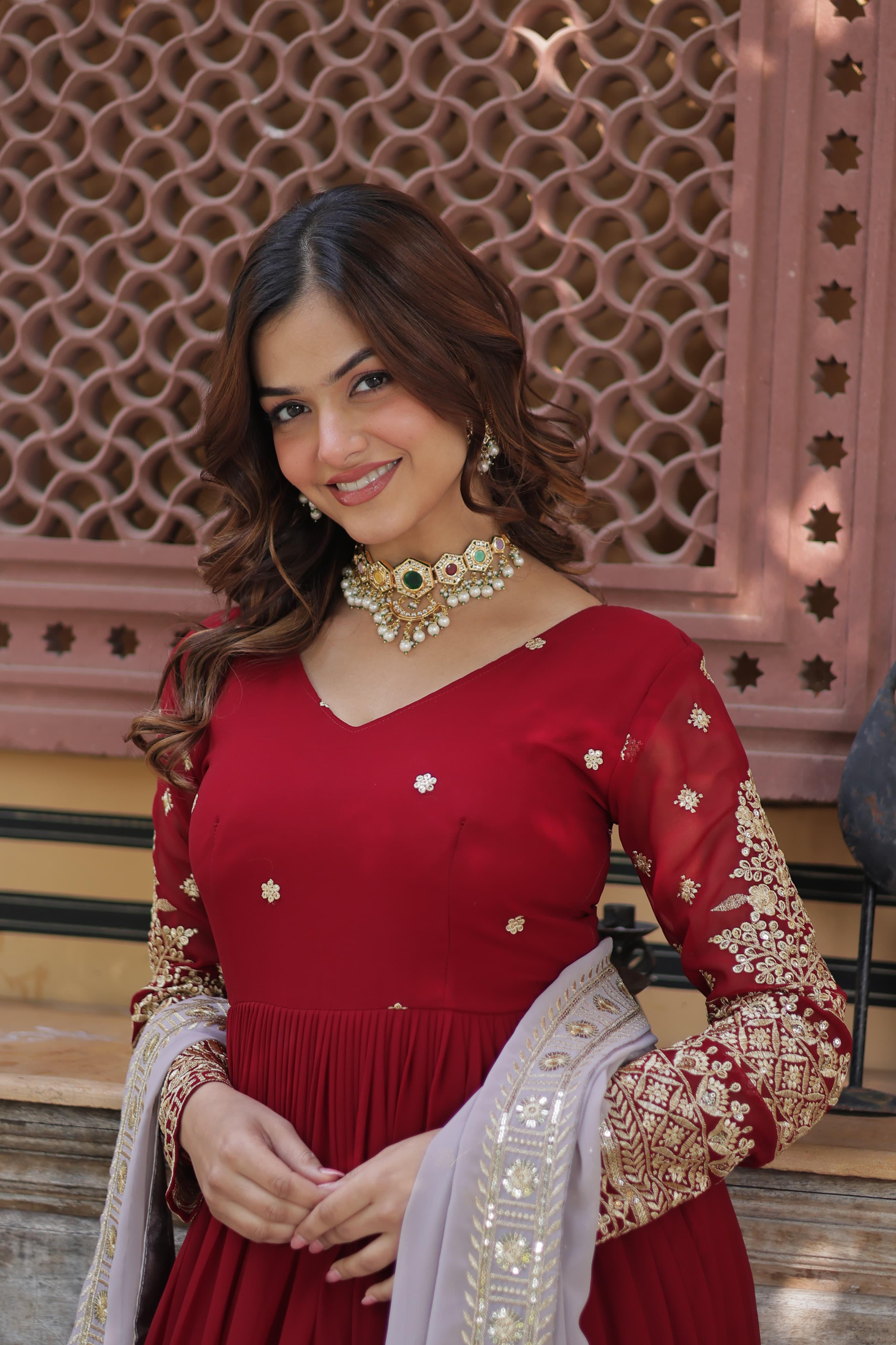 Red readymade gown
