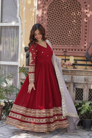 V-neck embroidered gown
