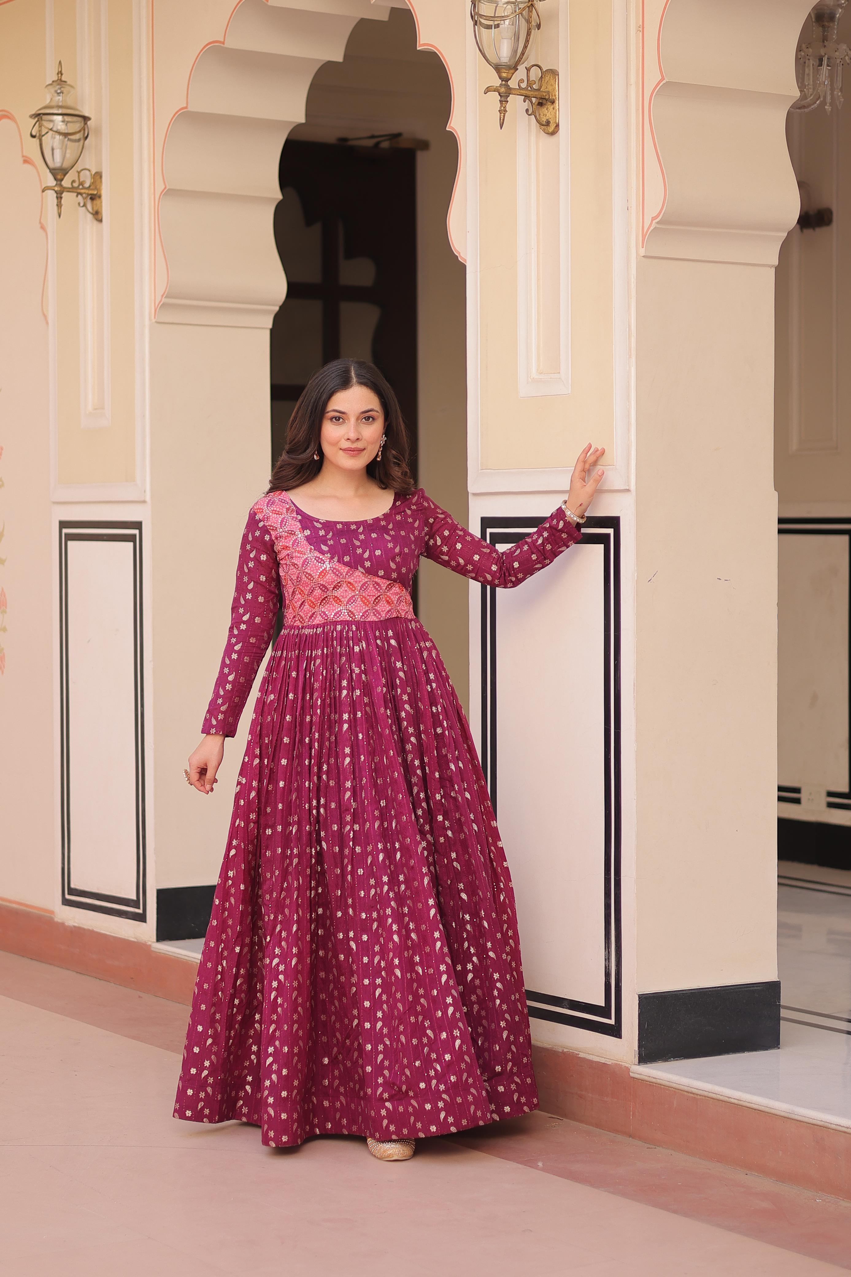 staple jacquard self design gown