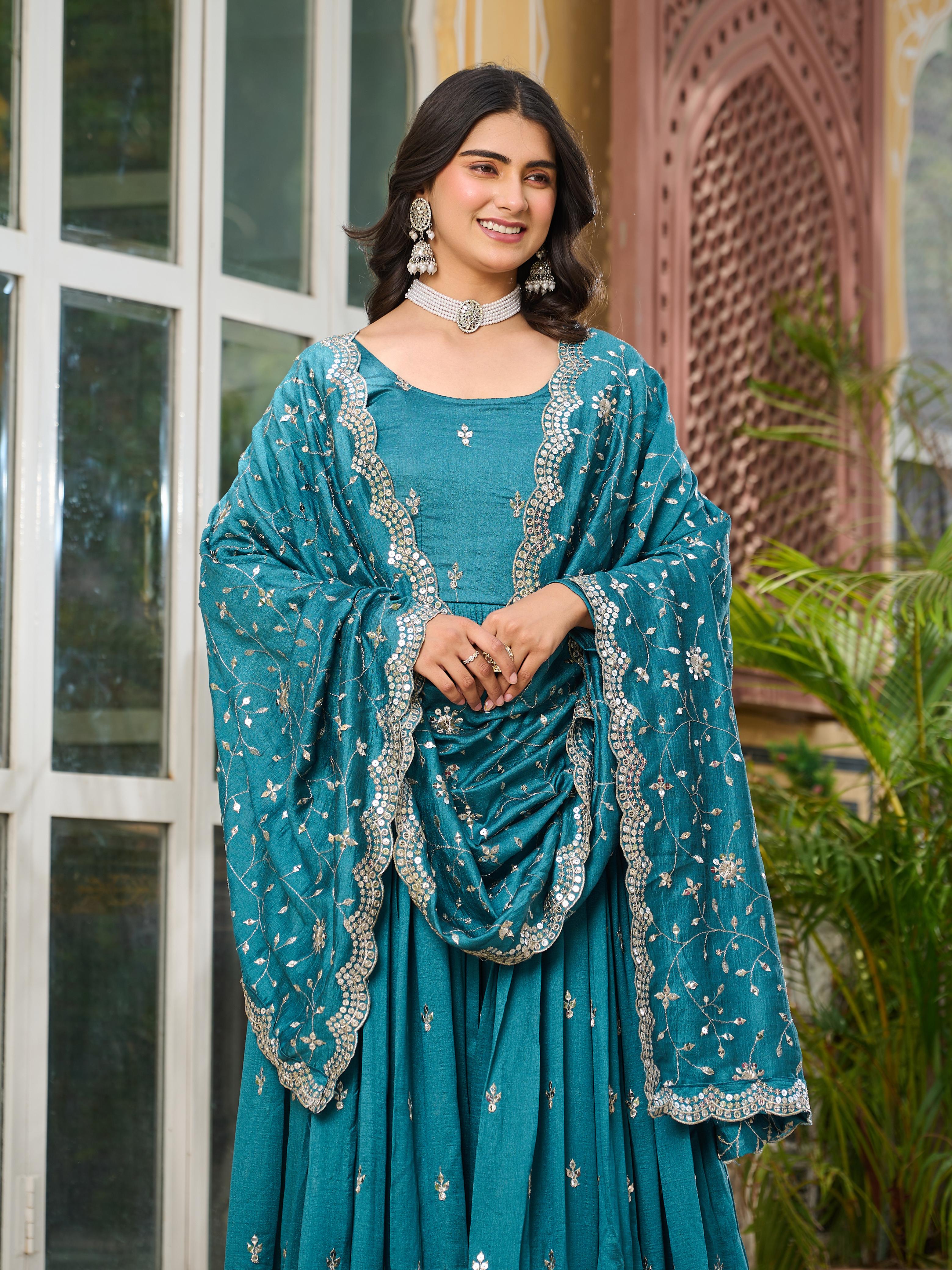 blue and red ethnic gown