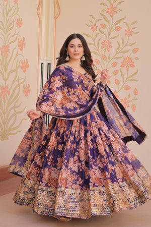 digital print gown with dupatta