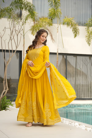 Yellow Gown with Dupatta