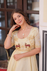 Cream Readymade Designer Gown | Gold Crush with Beads Embroidery | Luxury Collection 2025