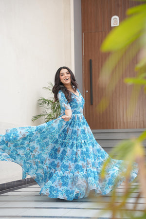  sky blue party gown