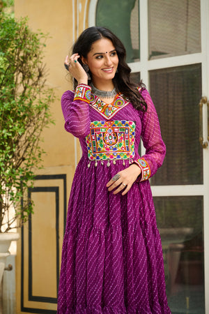 vastralyn Women's faux georgette gown with kutchi patchwork