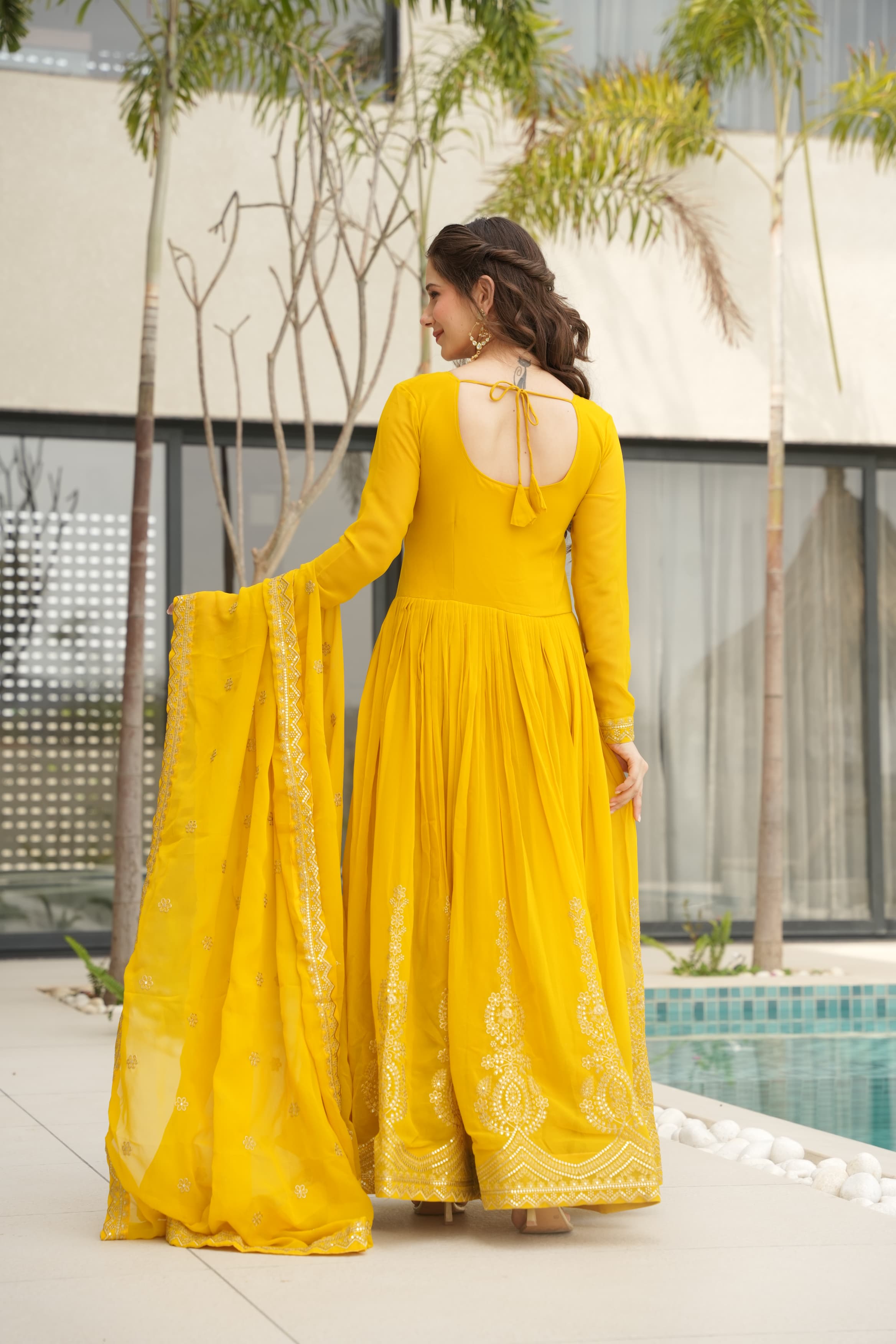 Party Wear Yellow Gown