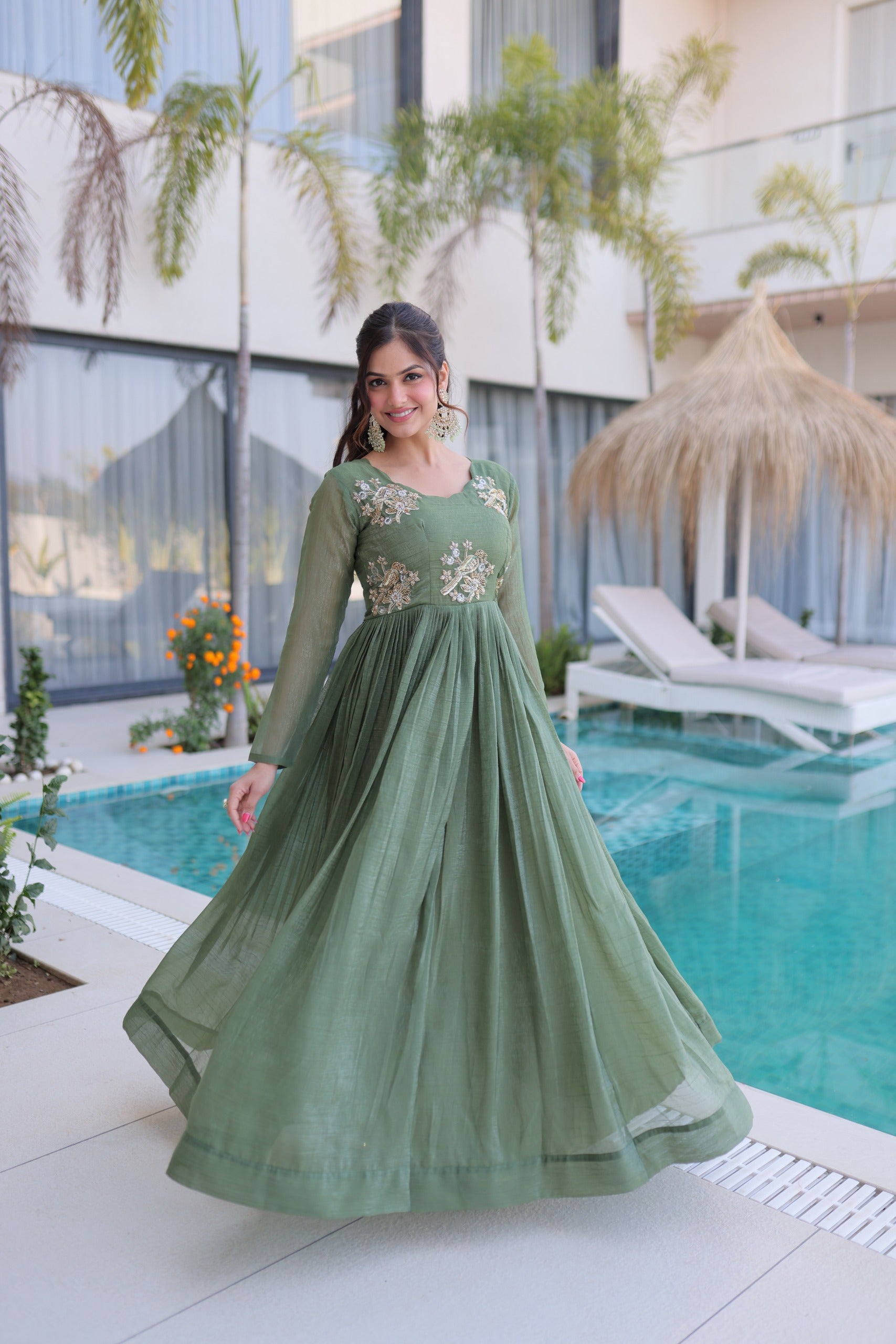 traditional embroidered long gown
