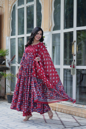 maroon cotton kurti set