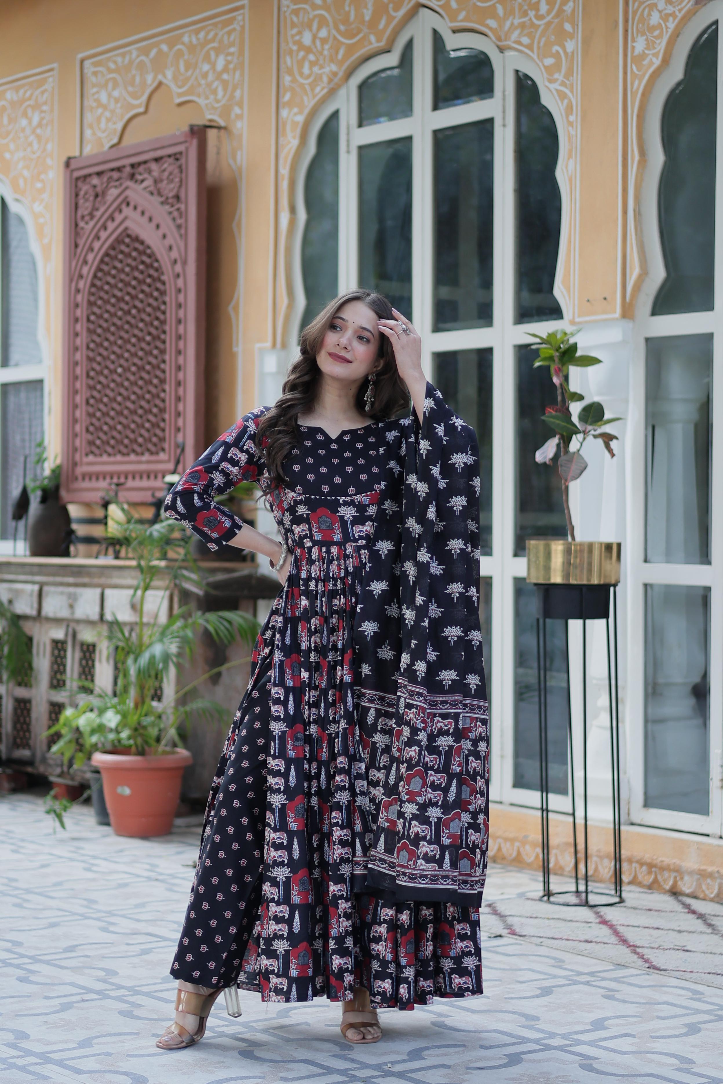 printed cotton anarkali kurti