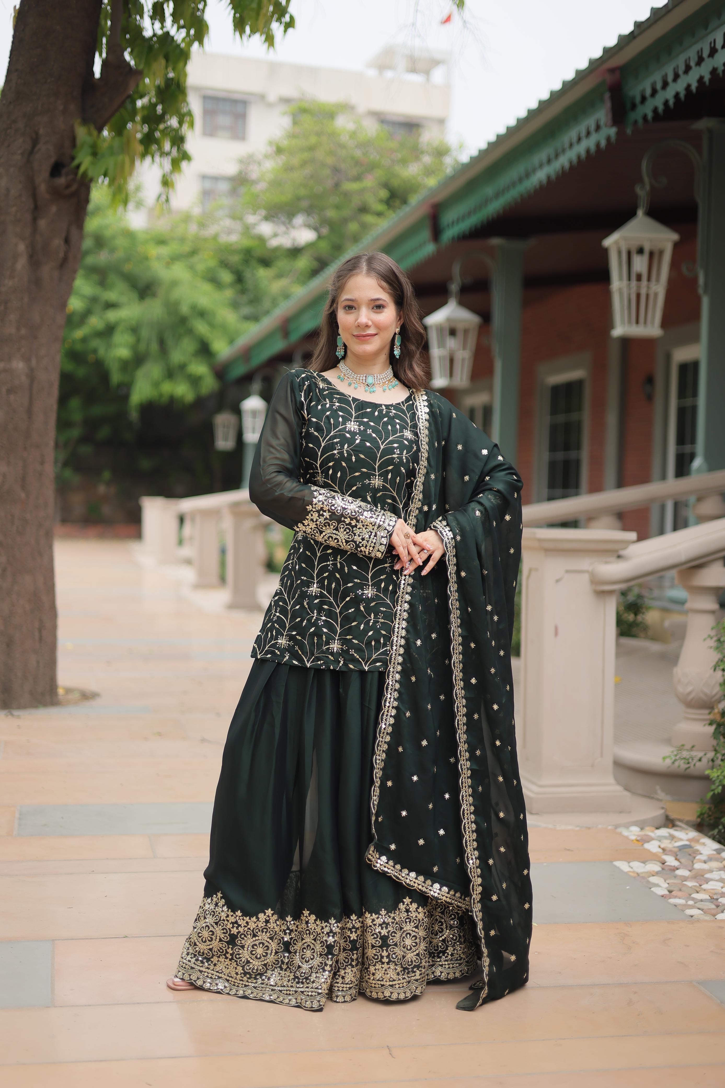 green kurti plazzo set