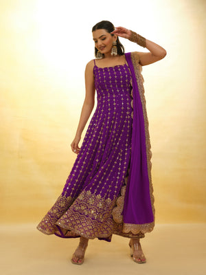 Purple Georgette Kurti Set