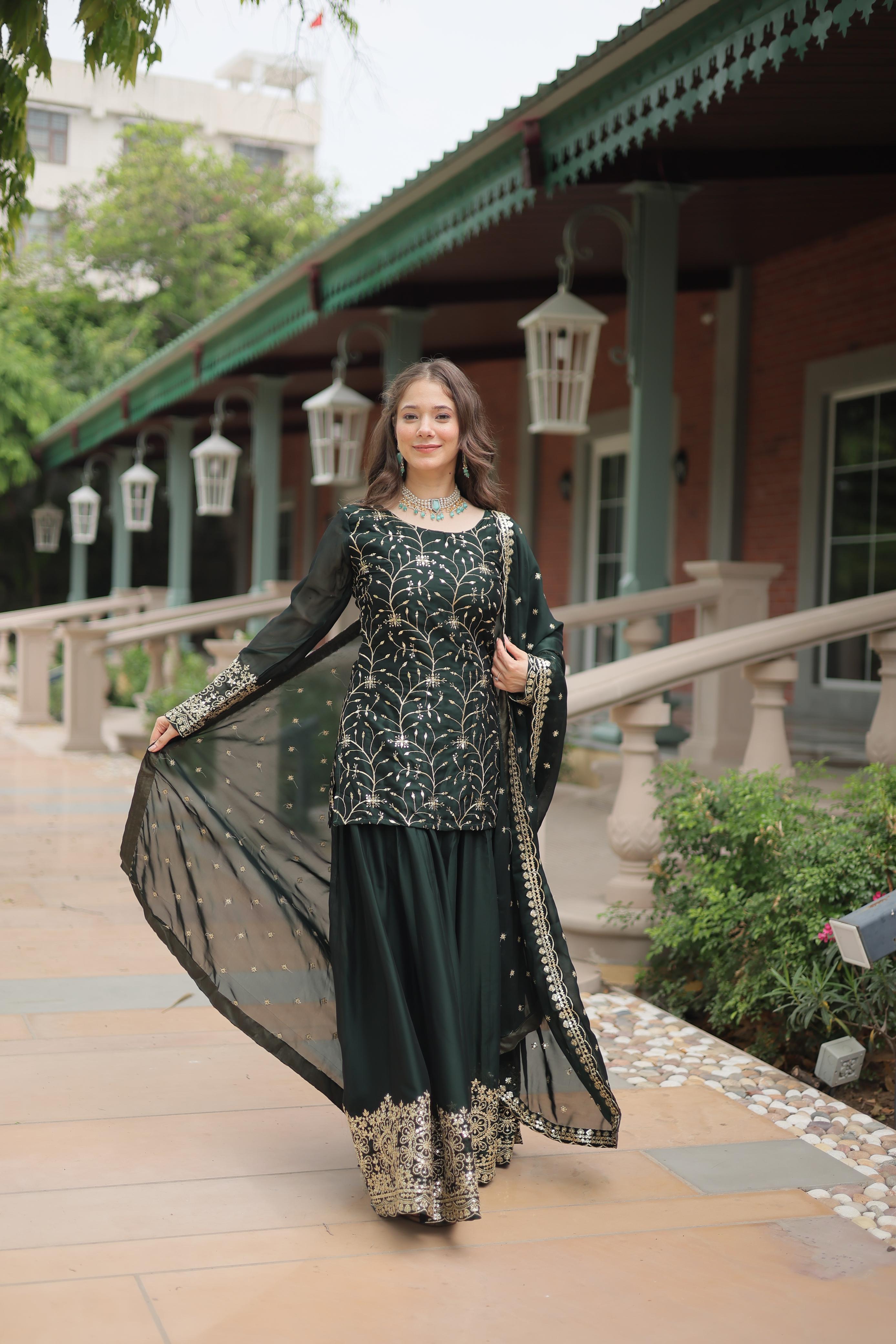 deep green ethnic wear