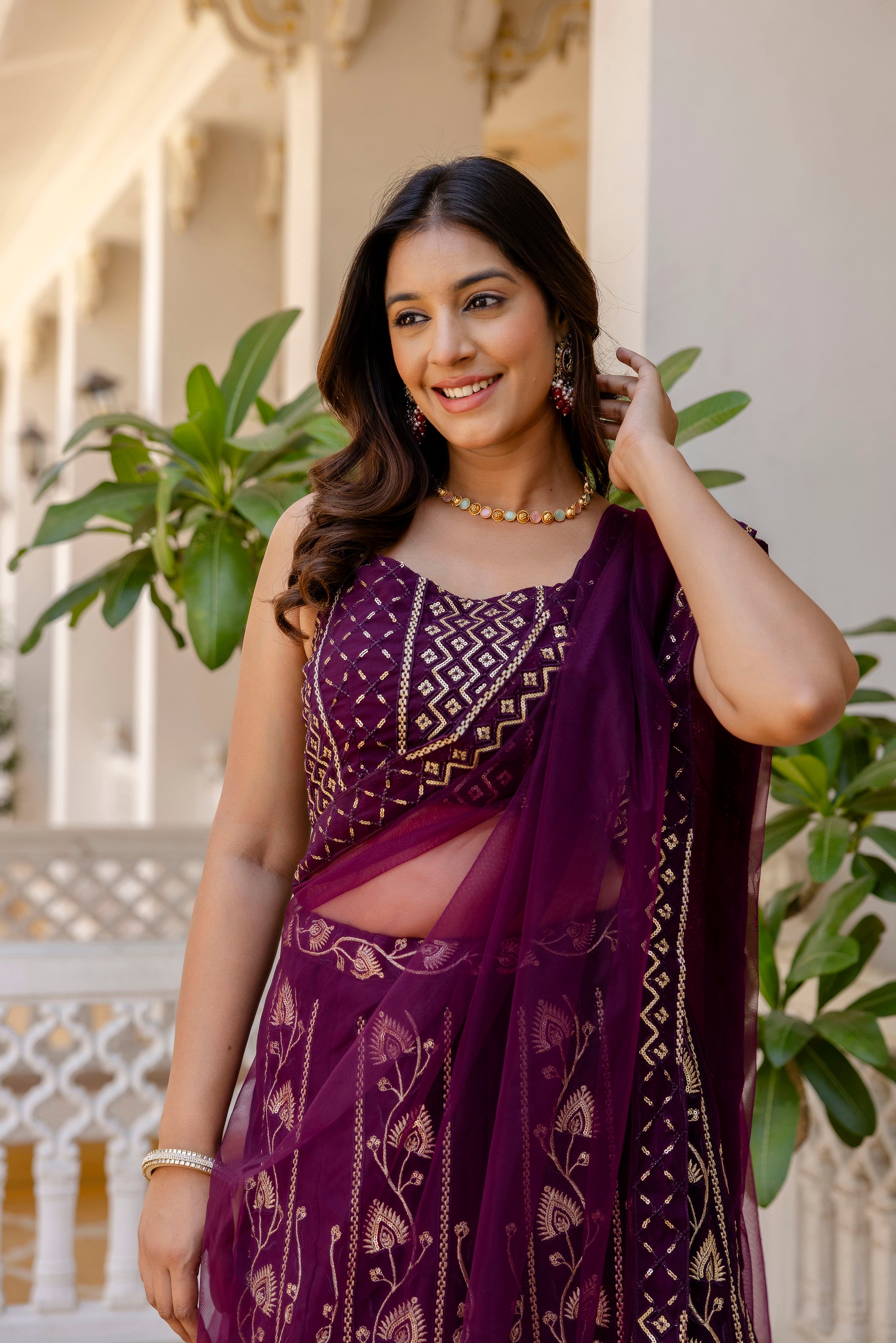 net dupatta lehenga set