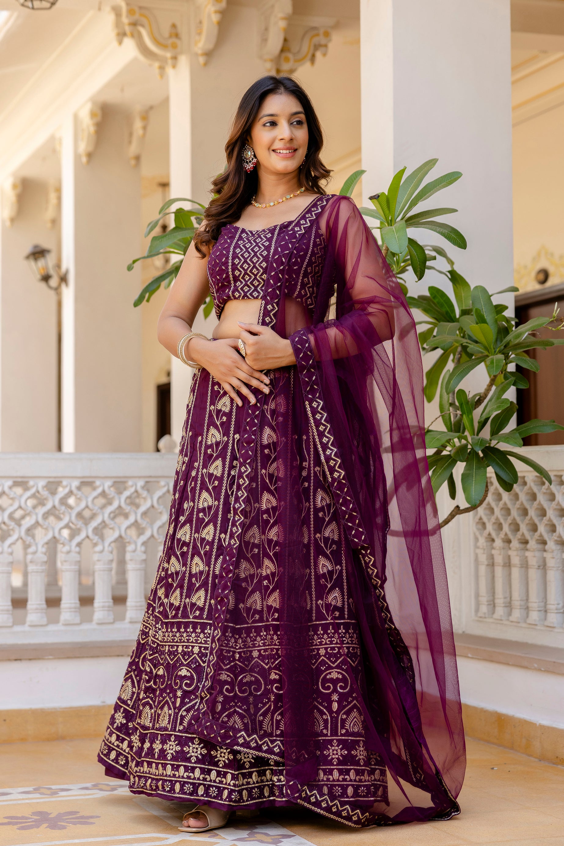 plum lehenga choli